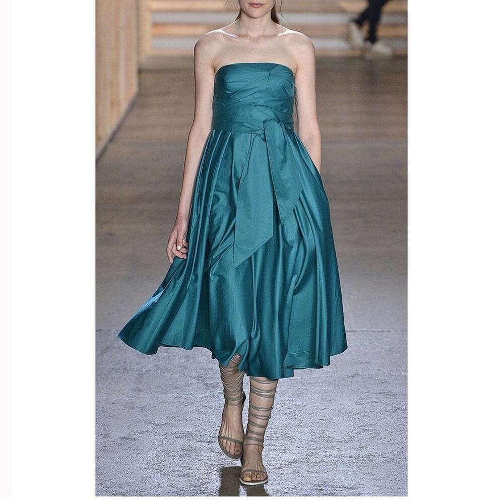 TIBI Satin Poplin Emerald Green Bow Wrap Dress Size S * See Measurements